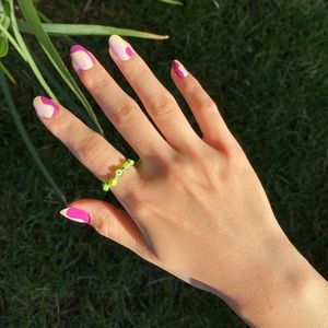 BEADED FLORAL RING - Green